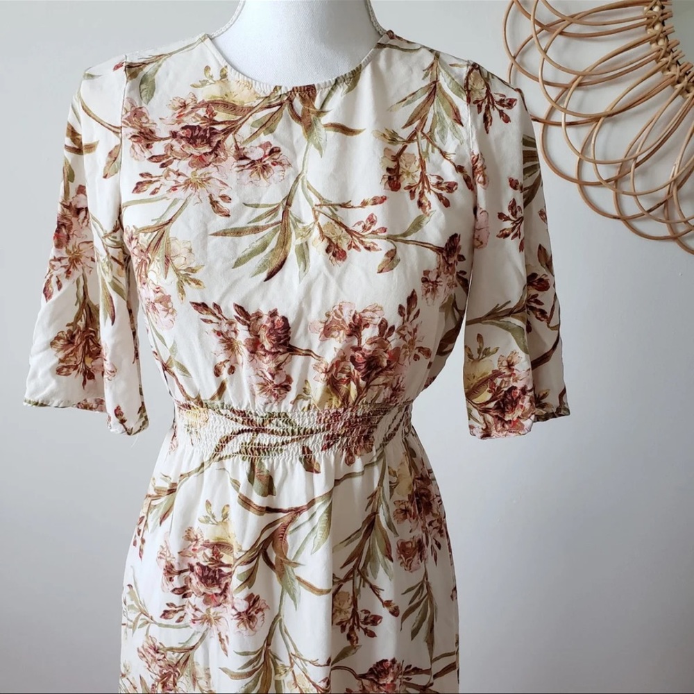 H&M Zara Mango Midi Floral Dress Summer Short 3/4 Sleeve - Picture 6 of 12